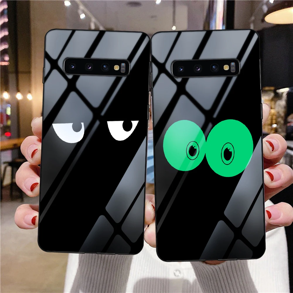 

Funny Eyes Luminous Tempered Glass Phone Case for Samsung A51 S21 A52S 5G A50 S20FE A50 A52 S22 S20 S10 Plus Fundas Back Cover