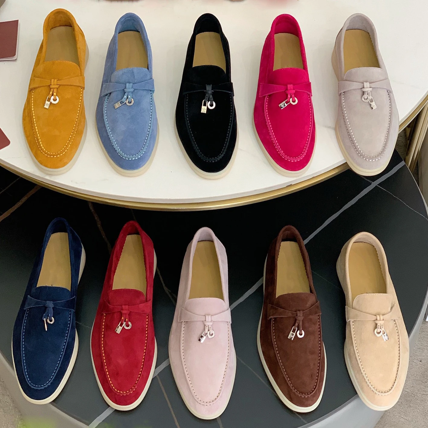 

2022 Mmtal Lock Beanie Shoes Comfortable Soft Sole Flat Shoes Plus Size Summer Walk Shoes Women Loafers Suede Causal Moccasin