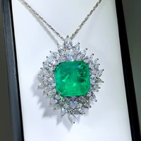 new fashion trend s925 silver inlaid 5a zircon ladies personality high end emerald wood with green big pendant
