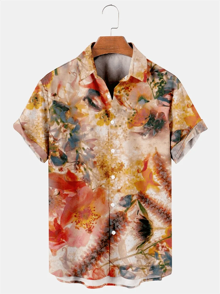 

Men's Hawaiian Shirt Short Sleeve Original Male Shirts Flower Patterns Designer Clothes 3D Printing Clothing