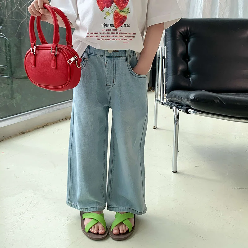 

deer jonmi 2023 New Spring Summer Children Loose Straight Jeans Korean Style Soft Casual Unisex Kids Denim Pants