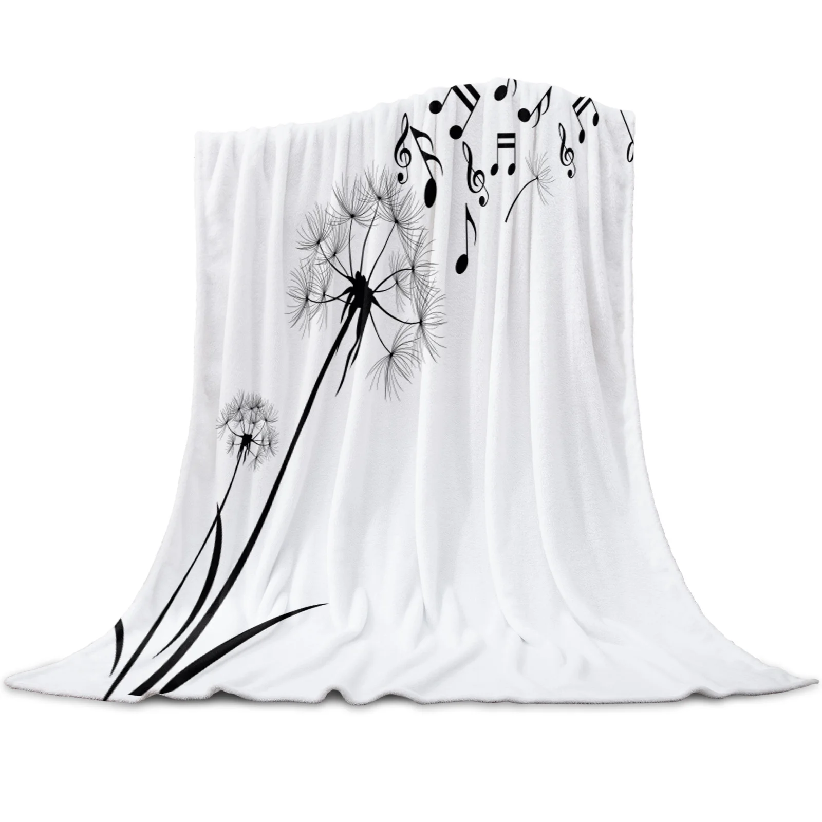 

Black Dandelion Plant Seed White Blanket Mat Coral Fleece Throw for Bed Home Bedroom Sheet Kids Aldult Flannel Blankets