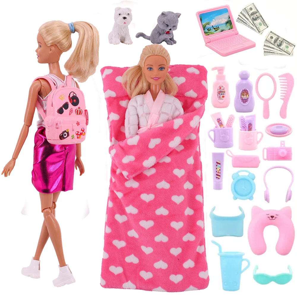 

Barbies Travel Accessories Mini Bag Pajamas Jewelry Dollar Cosmetics Computer Cat Dog DIY For 11.5 Inch or 1/6 BJD Blythe Toys