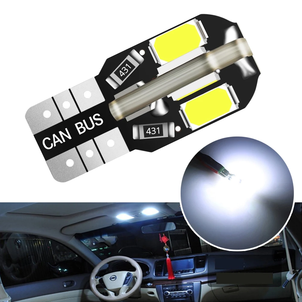 

1X T10 W5W Auto Led DC 12V Interior Bulb Canbus Brake License Plate Light 5730 8SMD Car Side Wedge White Lamp Clearance Lighting