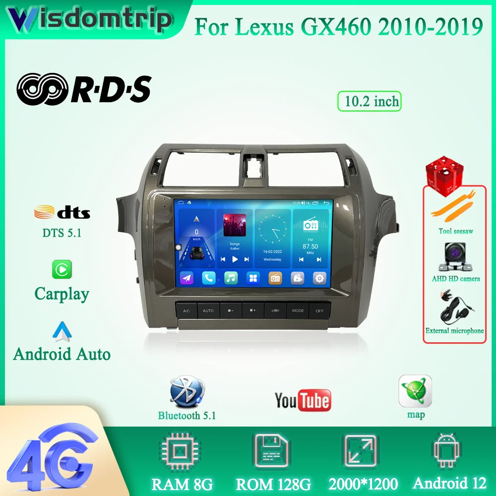 

For Lexus GX460 2010-2019 Car Intelligent Multimedia Video Player GPS 4G Navigation Radio Android 12 CarPlay+AUTO
