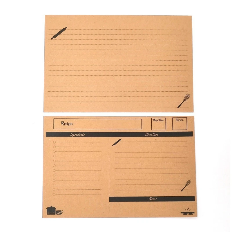 

10pcs Recipe Cards Kraft Recipe Paper 6''x4'' Dual-side Lined Writable Printable