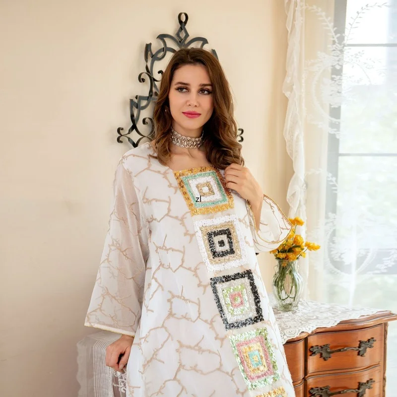 Dubai Abaya Women Jalabiya Muslim Dress Beads Emboridery Mesh Moroccan Kaftan Arab Evening Party Arabian Islam Clothing Ramadan