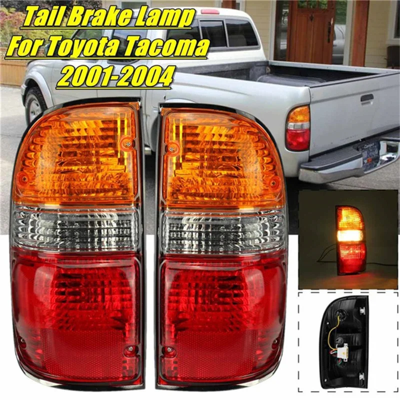 1 Pair Chrome Housing Car Tail Lights with Harness and Bulb for Toyota Tacoma 2001-2004