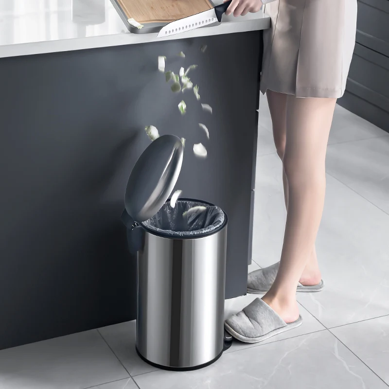 Luxury Waterproof Waste Bins Stainless Steel Lid Round Creative Waste Bins Kitchen Almacenaje Cocina Almacenaje Cocina