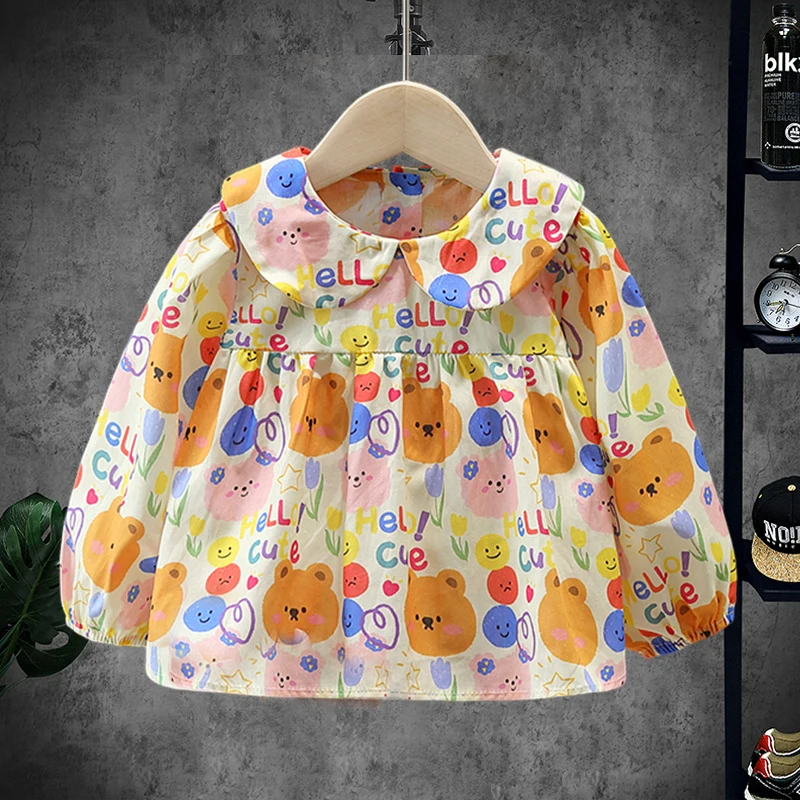 

Young Children Shirts for Girls Blouses School Uniform Baby Kids Clothes Long Sleeve Outfits Floral Cotton Tops 2 4 6 7 8 Years