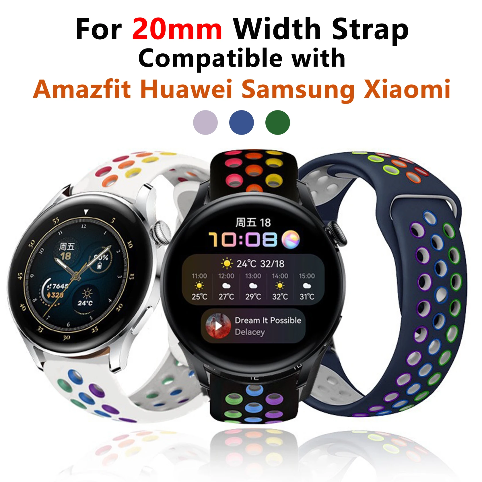 

Ремешок силиконовый для часов, браслет для Amazfit GTS 4 3 2 Garmin Huawei, Ширина 20 мм, Аксессуары для Samsung Galaxy