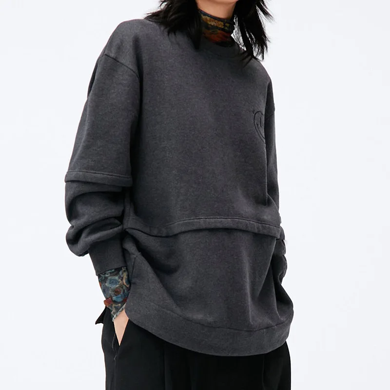 

Новинка весны 2022, Модный свитшот с вышивкой смайлика, повседневный Свободный Топ с круглым вырезом, Женский свитшот