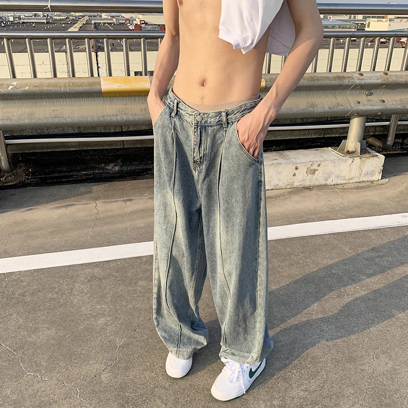 Oversized Baggy Jeans Men Fashion Casual Wide Leg Jeans Men Streetwear Loose Hip Hop Straight Denim Pants Mens Trousers S-3XL