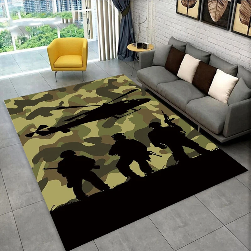 

Military camouflage printed large carpet, living room and bedroom decorative carpet, kitchen and bathroom anti-skid floor mat