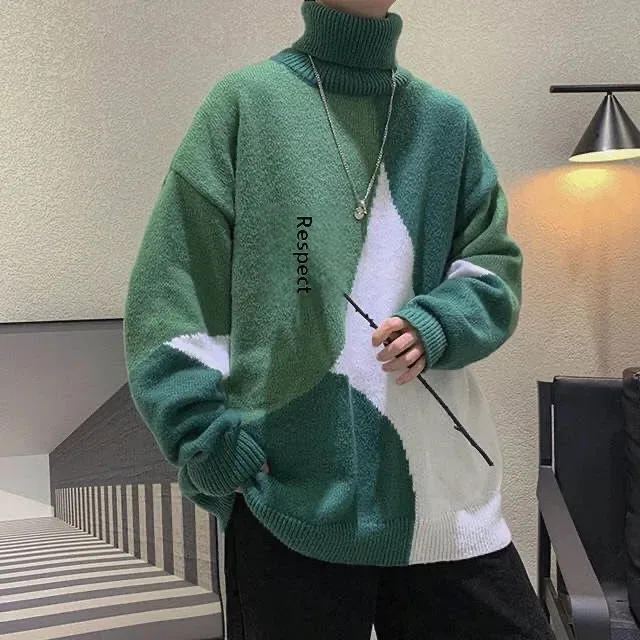 Мужской свитер-поло с высоким воротником вязаный Топ в гонконгском стиле зимняя