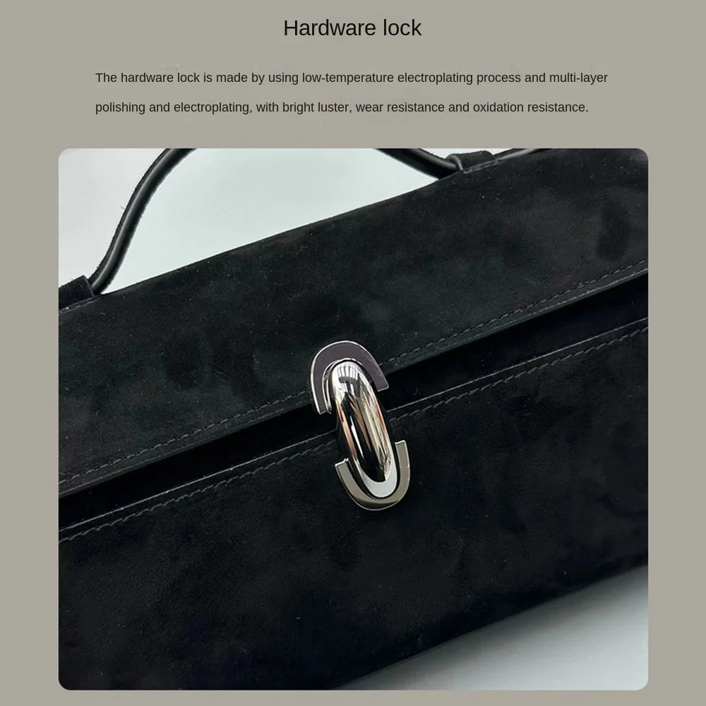 Square Women's Handbags Luxury Design Hand Bag Ladies Cowhide Fashion No Shoulder Strap Soft Suede Real Leather Rotary Latch