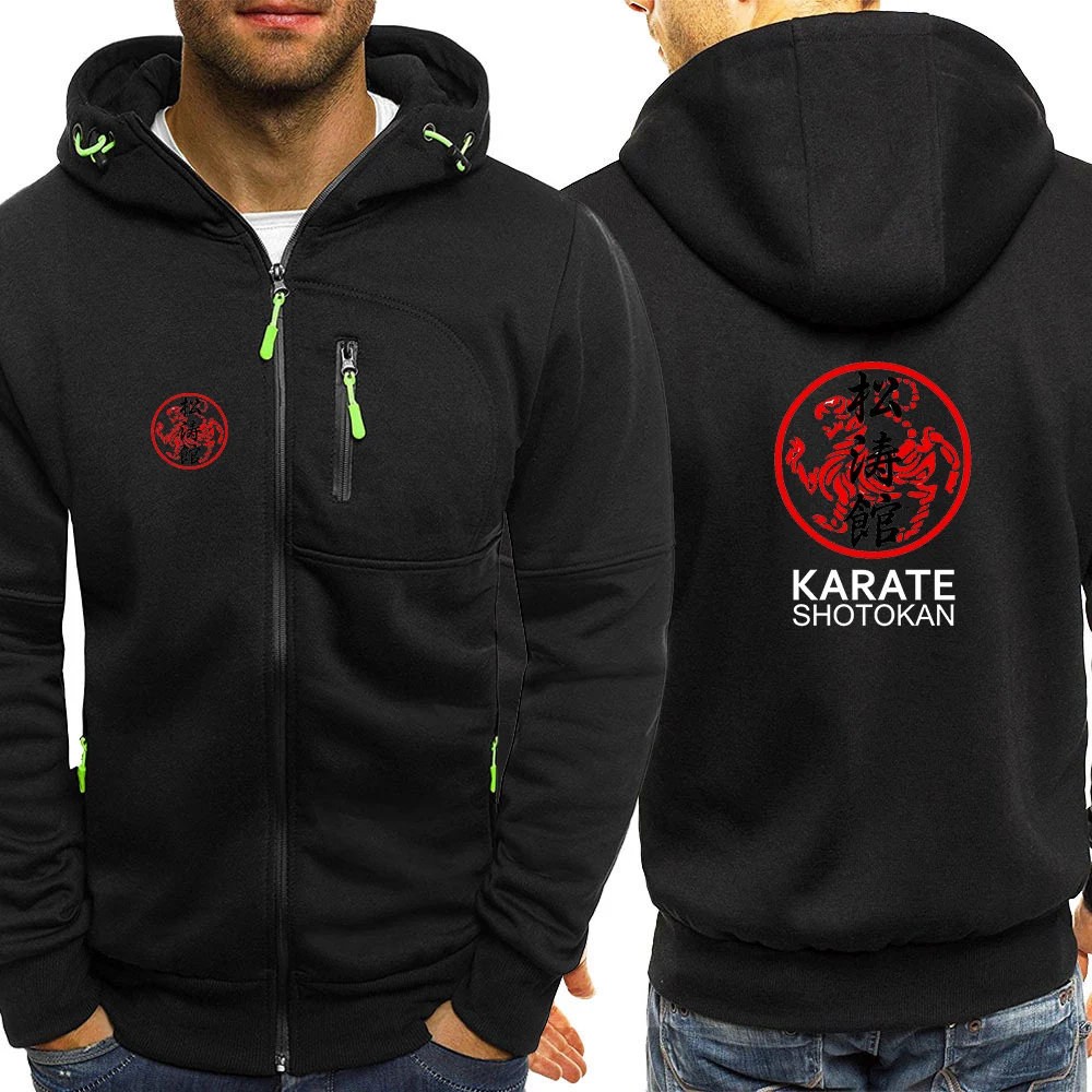 

Shotokan Karate Bujinkan Dojo New Men's Sweater Autumn And Winter Fleece Thickened Hooded Solid Color Casual Sports Zipper Top