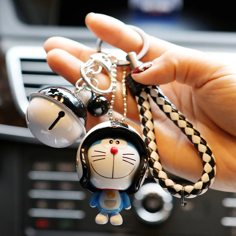 

Anime Cartoon Doraemon Kawaii Helmet Key Chain Cute Creative Car Bell Key Chain Bag Pendant