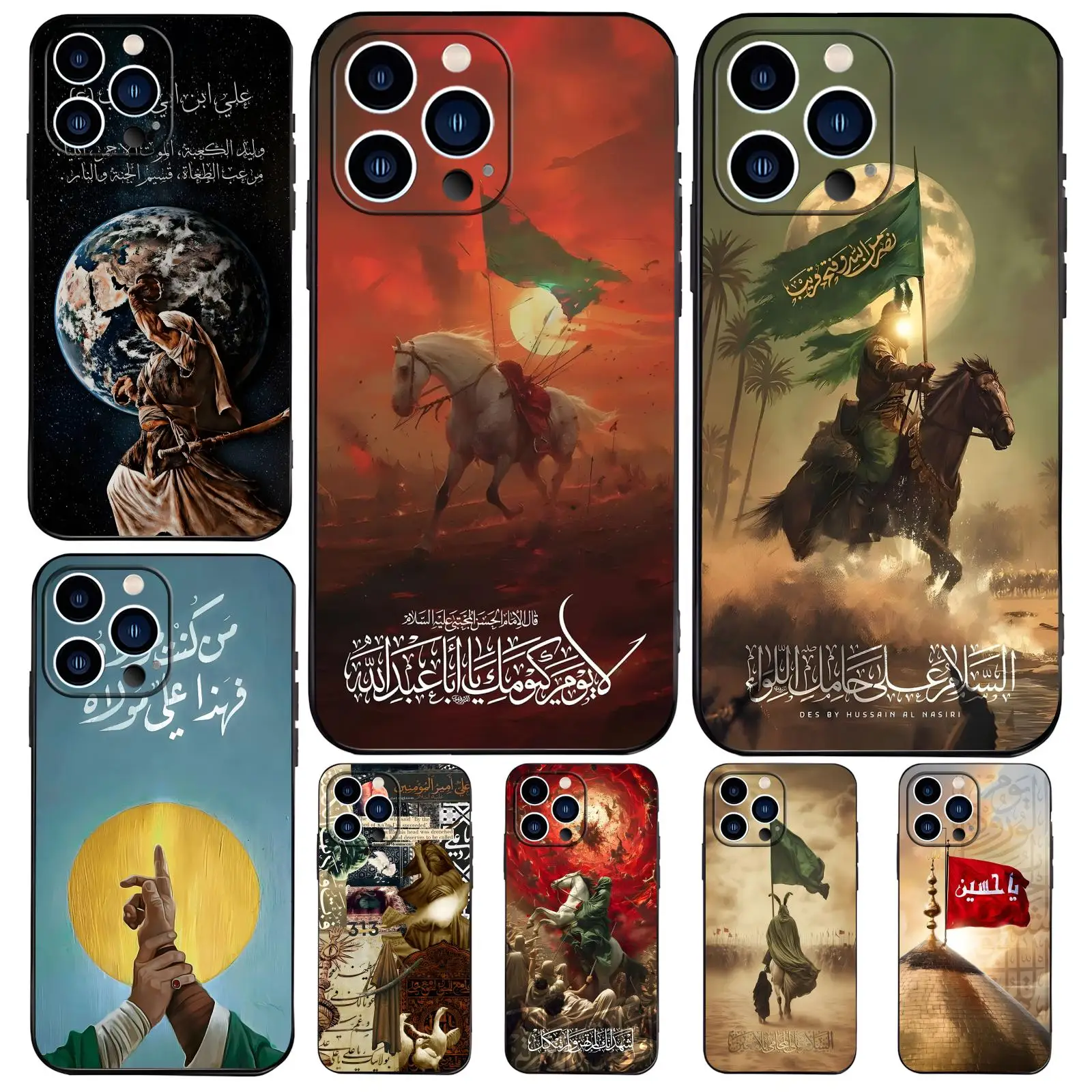 Фото Чехол для телефона iPhone 17, 16, 16e, 15, 14, 13, 12 Plus, Mini, Pro, Max, противоударный, мягкий, черный, с изображением Имама Хусейна (Шиитский Али) №1