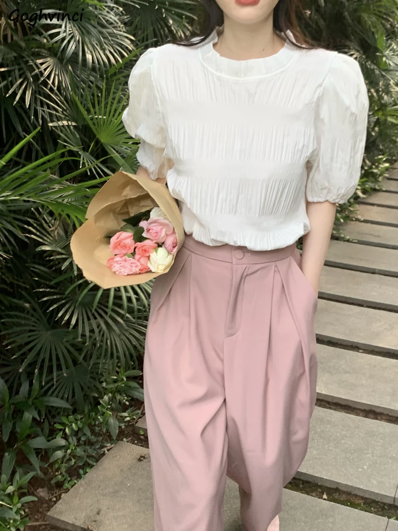 

Blouses Women Sheer Temperament Ins Fashion Summer New Puff Sleeve Stylish Young Female Girlish Simple Blusa Feminina All-match