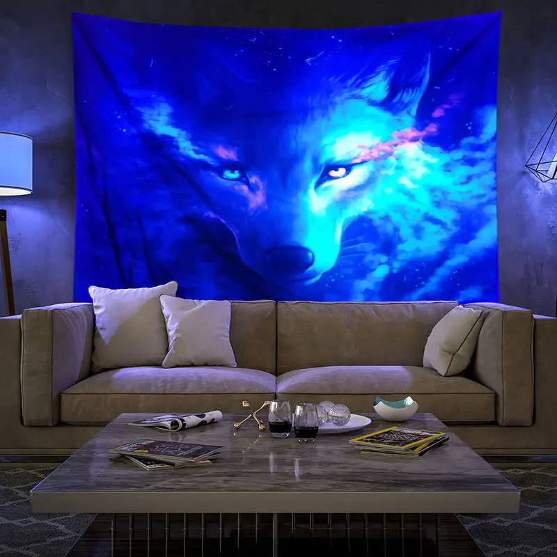 

УФ флуоресцентный психоделический Львиной волк гобелен одеяло настенная подвеска