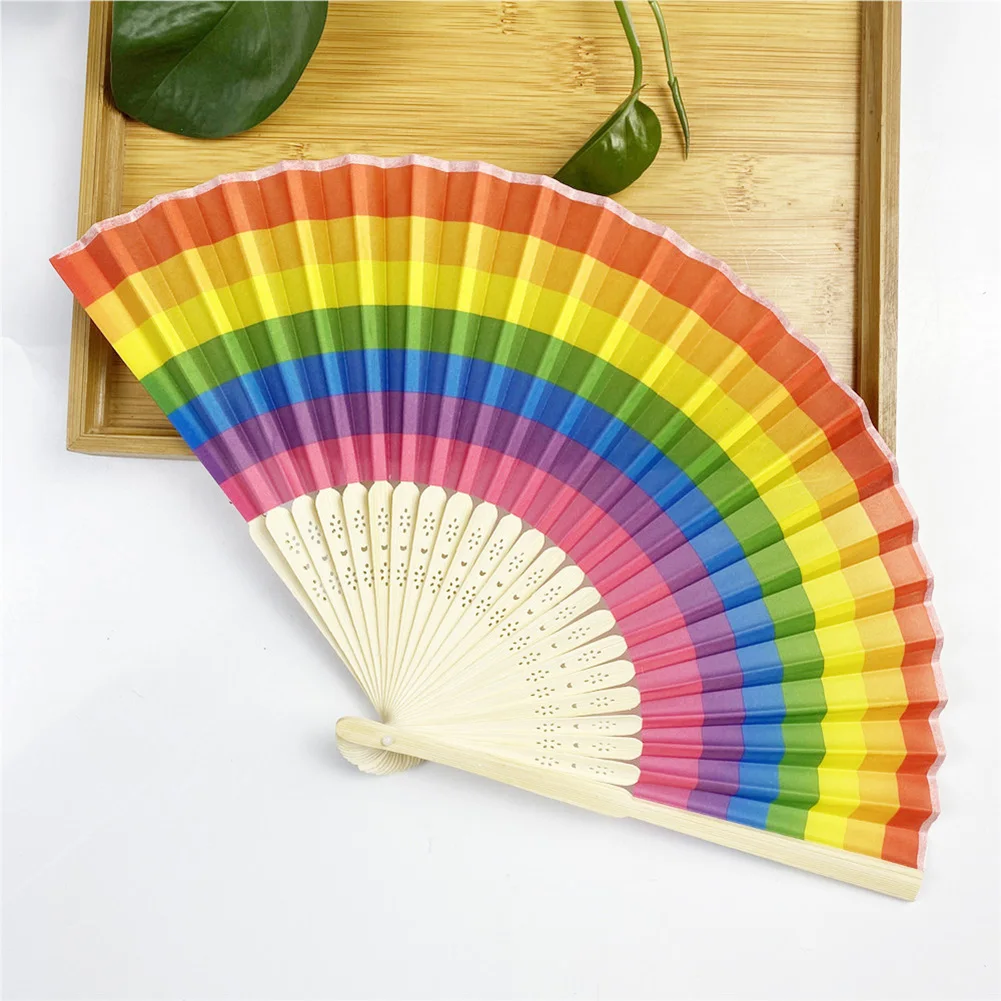 

1pc 21CM/23CM Rainbow Folding Fan Wedding Party Favor Supplies Classical Chinese Dance Home Party Folding Decorative Fans