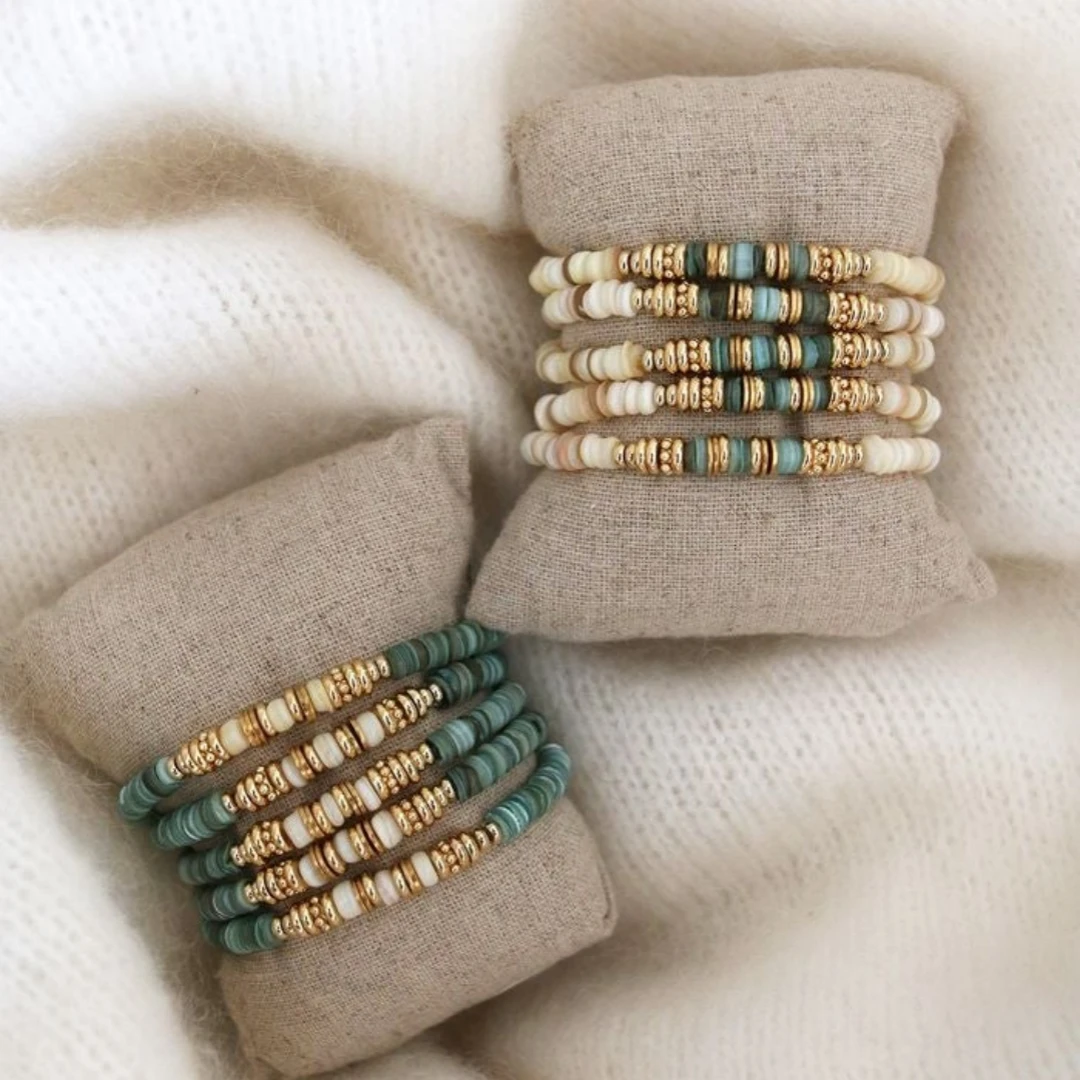 Женский разноцветный браслет Vlen 6 мм с дисками из натуральной ракушки