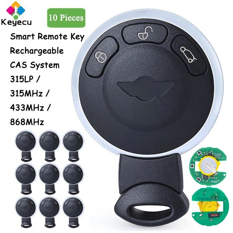 Ключ автомобиля CAS с пультом дистанционного управления, 10 штук, с возможностью зарядки, с 3 кнопками 315LP 315МГц 433МГц 868МГц, чип ID46 для Mini Cooper 2007 - 2014 и выше.