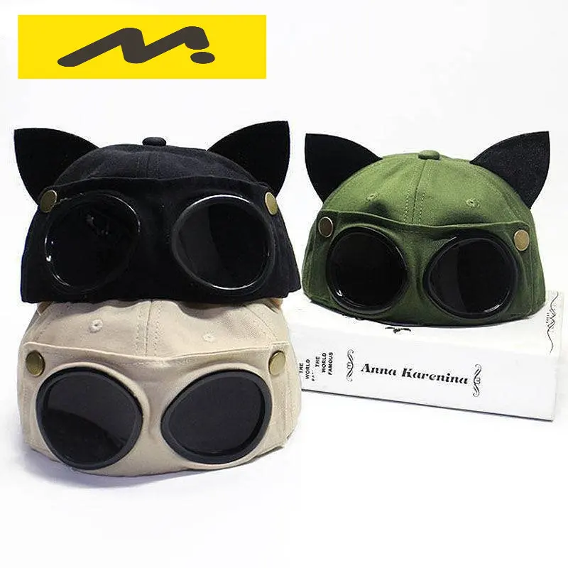 2022 New Baseball Cap Cute with Cat Ears Pilot Glasses Man Beanie Spring and Autumn Sunglasses Women Hat Student Outdoor Adult