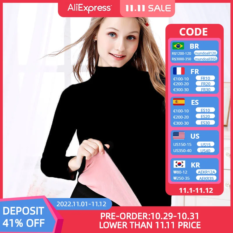 

Thermal underwear women plus velvet thick mid-high collar winter tight-fitting long-sleeved body sculpting bottoming shirt top