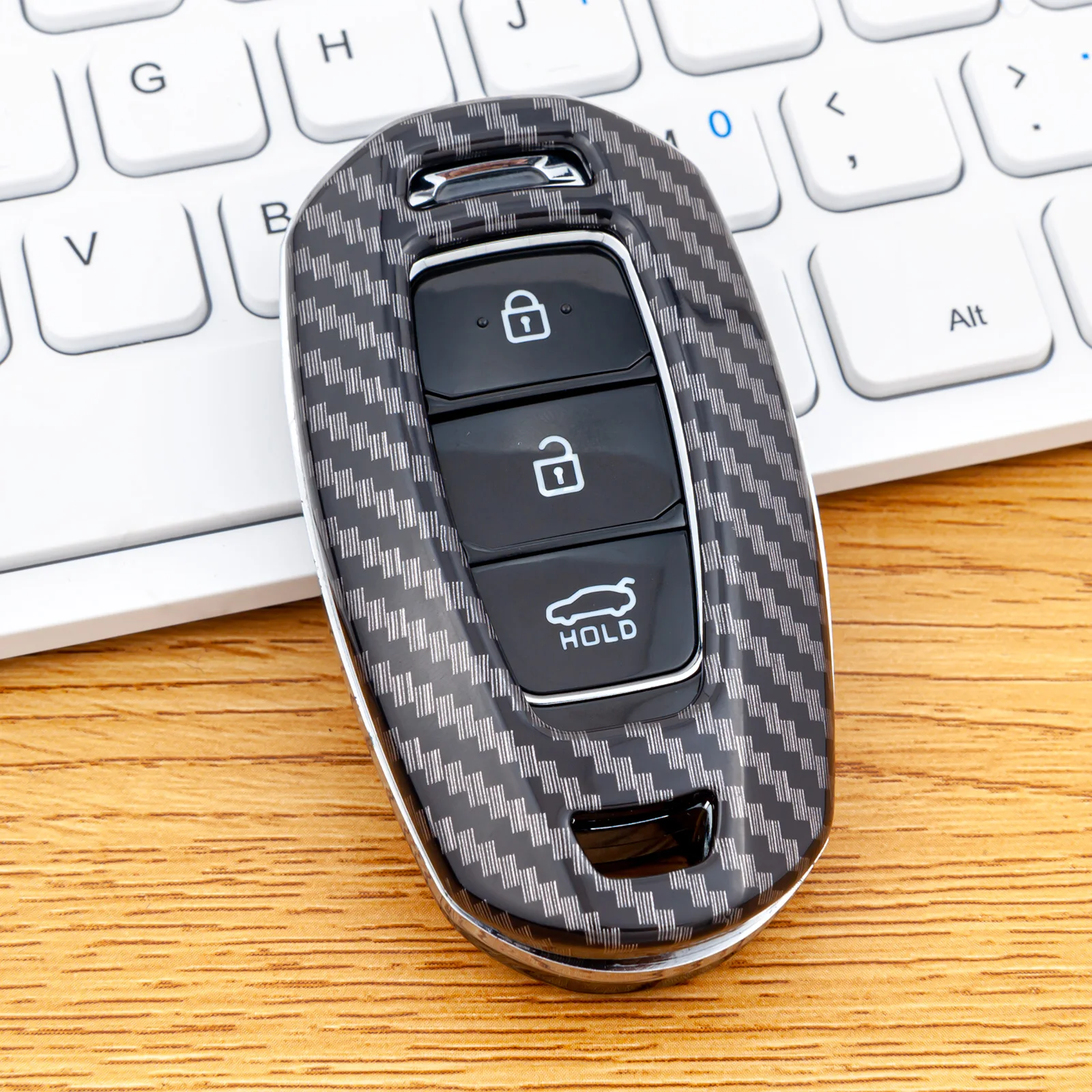 

ABS Plastic Carbon Fiber Car Smart Key Case Protective Cover For 2018-2023 Hyundai Accent Elantra GT i30 Kona Palisade Santa Fe