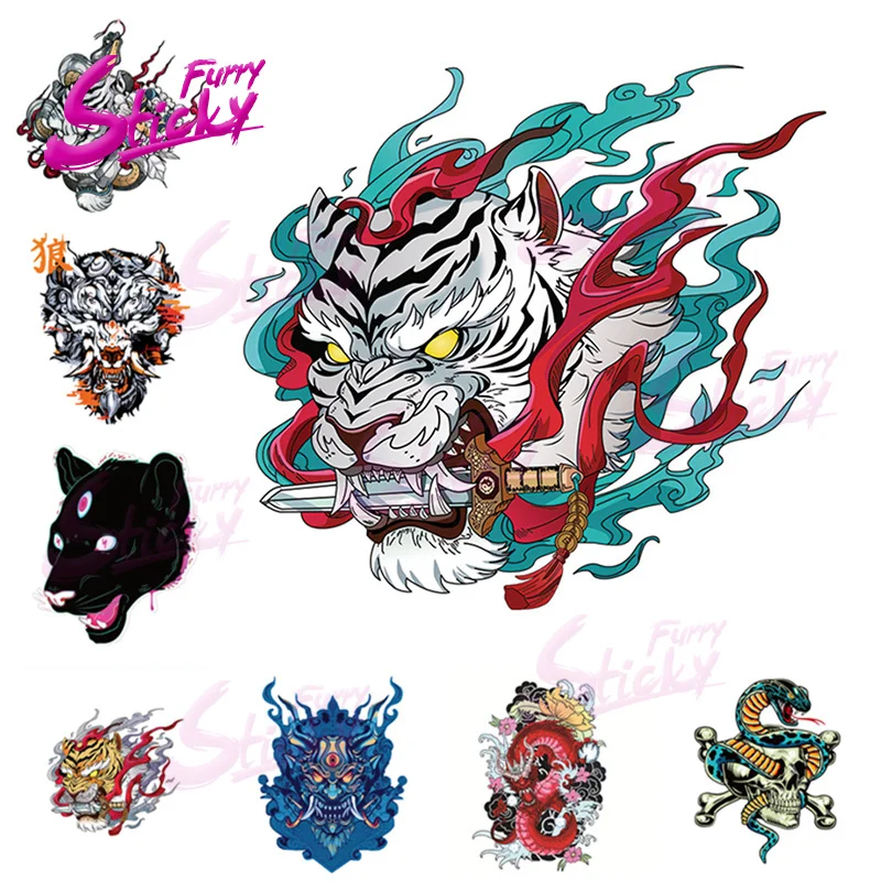 

Furry Sticky Cool Animal Tiger Warrior Anime Car Sticker Decal Mini Cooper Car Accessories Bumper Helmet Trunk Laptop Stickers