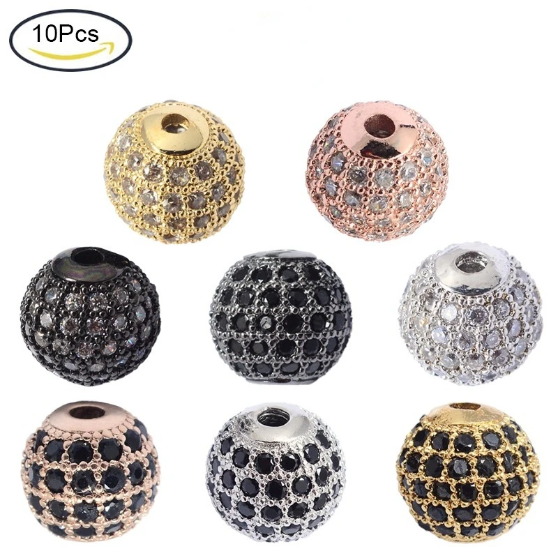 

10PCS 8x7mm Rack Plating Round Brass Cubic Zirconia Beads Hole: 2mm For Jewelry Bracelet Earrings Making