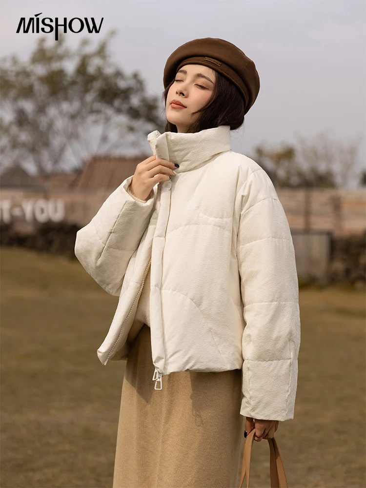 MISHOW Women's White Goose Down Short Down Jackets 2022 Winter Stand Collar Thickening Female Warm Coats Office Lady MXB37Y0145
