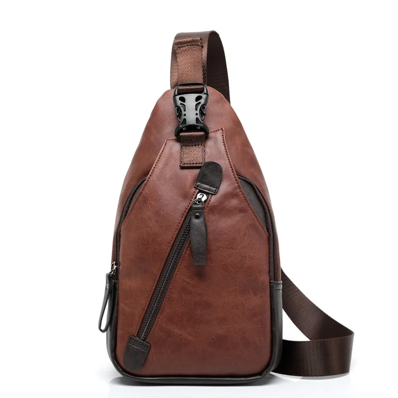 New Vintage Men's Chest Bag Korean Style PU Leather Shoulder Bag Fashion Boys Crossbody Bag Casual Sling Bag For Men