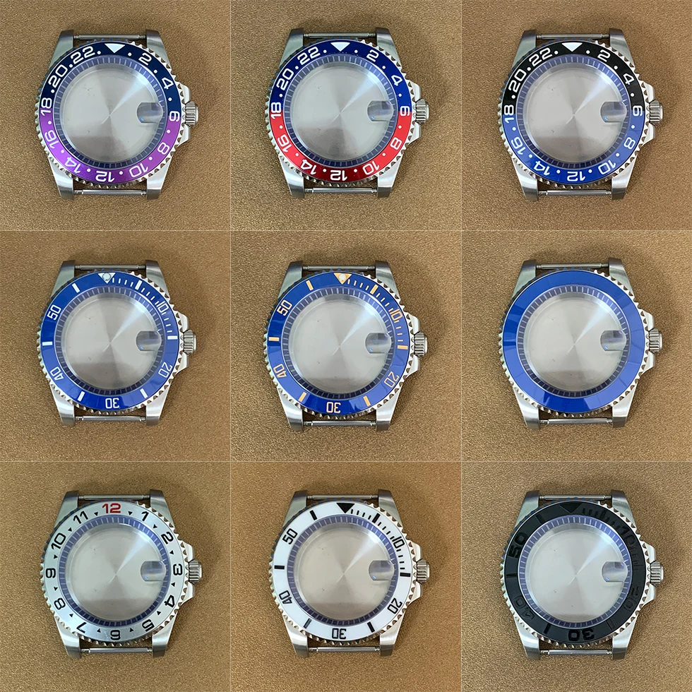 40mm Watch Case Fine Steel 316L Blue Inner Ring Sapphire Glass Assembly Fit NH35 NH35 Movement Men Watch Modification Part