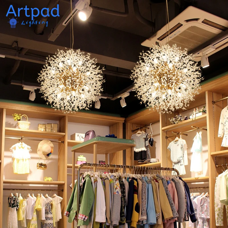

Artpad Nordic Decorative Light Beauty Dandelion Design Crystal Led G9 Pendant Hanging Lamp Cloth Store Suspension Pendant Light