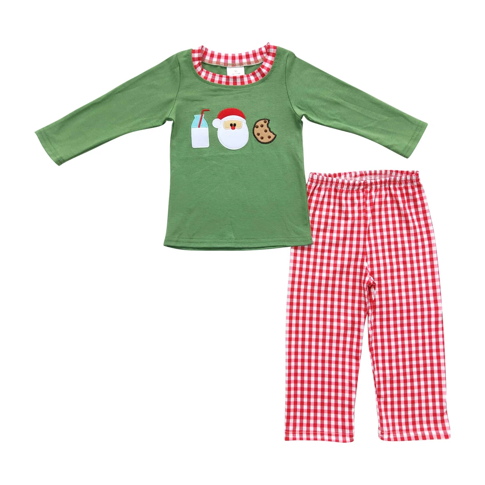 

Одежда для маленьких девочек, бутиковый наряд, рождественские Брюки в клетку с Санта-Клаусом и печеньем, одежда для сна для мальчиков, Детск...