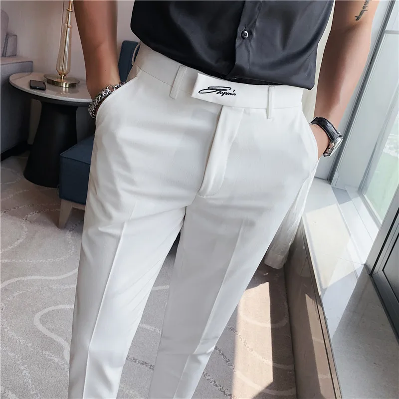 

British Style Men Boutique Slim Suits Pants Men Business Casual Fit Suit Pants 36 Male Formal Wear Trousers High Quality