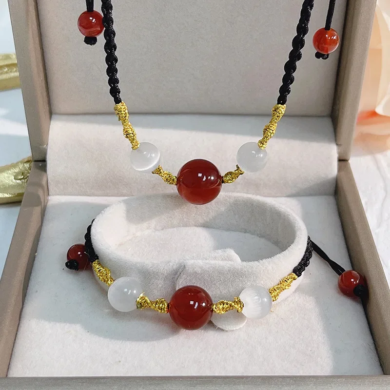 Плетеные Браслеты Lucky из бисера и натурального агата для женщин мужчин модные