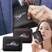 leather zipper wallet driver license business card organizer pouch for ford mustang explorer shelby gt350 kuga fusion f 150 500
