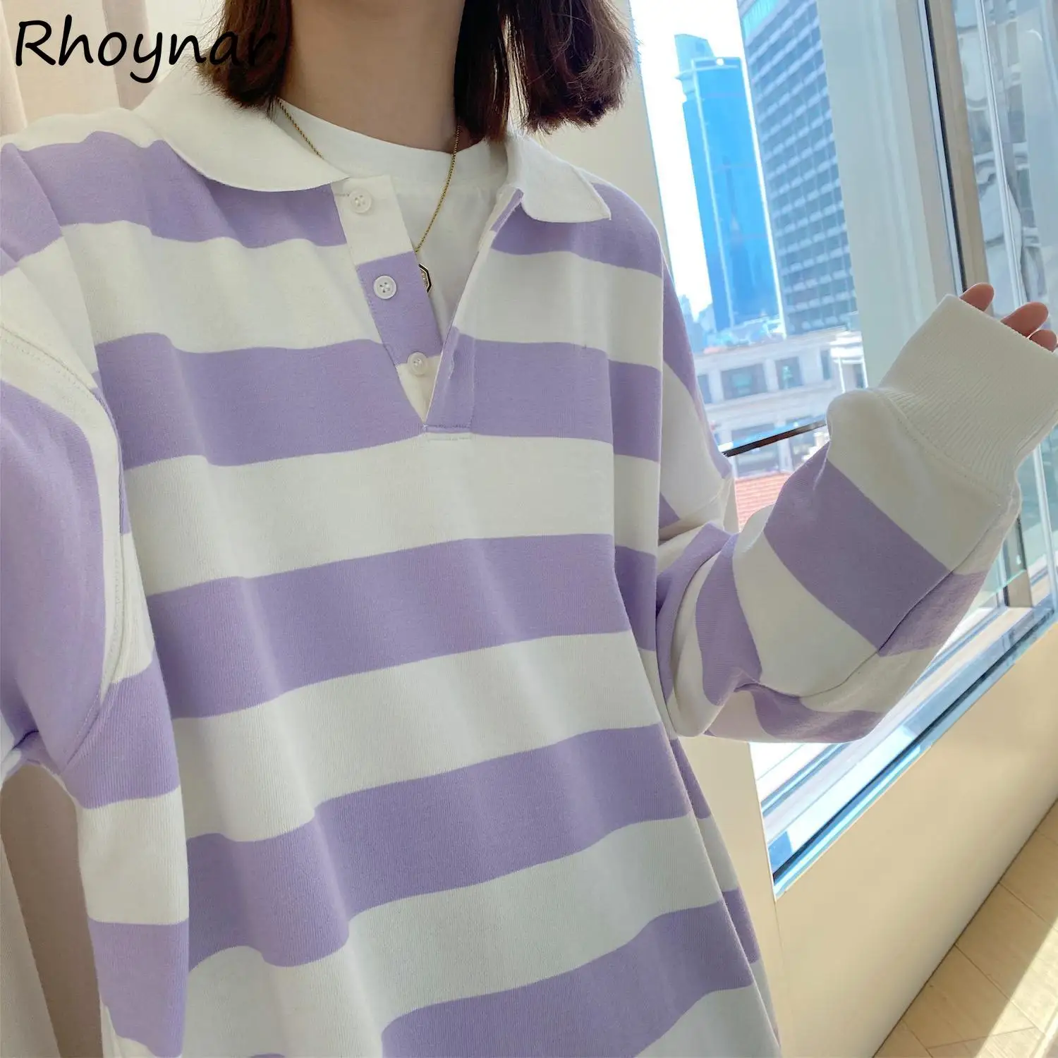 

Striped Sweatshirts Women Harajuku Chic Schoolgirls Spring Clothing Simple Unisex Teens Streetwear Drop Sleeves Ulzzang Stylish