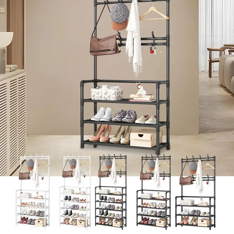 Вешалка для пальто и обуви Комбинированная вешалка одежды с полкой крючками