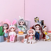 new 16cm simulation bjd doll 13 movable joints 3d eyes 6 inch brown hair diy girl dress up doll children birthday gift toys