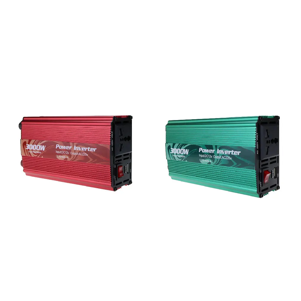 

Автомобильный инвертор, портативный преобразователь постоянного тока 12 В в переменный ток 220 в 3000 Вт, защита от короткого замыкания синусоидальной волны, встроенный вентилятор, аварийный преобразователь, красный