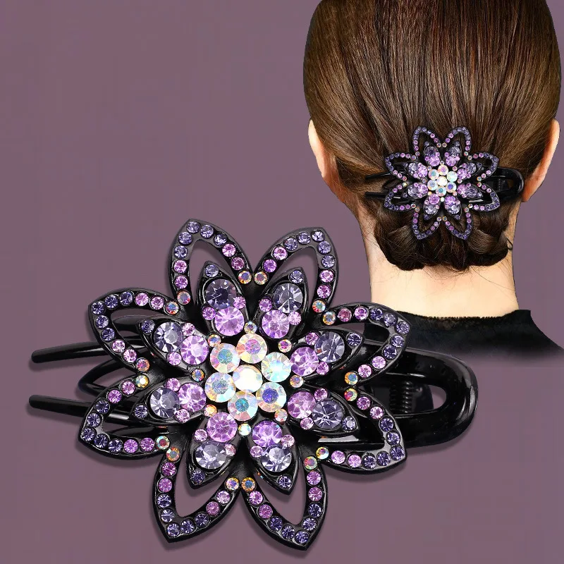 

Multicolour Rhinestone Flower Women Hair Claw Hairwear Large Size Rhinestone Lady Hollow Out Hair Clip Fashion Hair Accessory