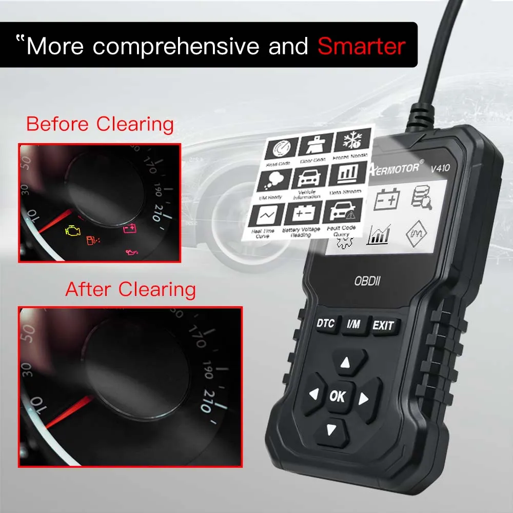Автомобильный сканер AERMOTOR V410 OBD2 с поддержкой 9 протоколов считыватель кодов