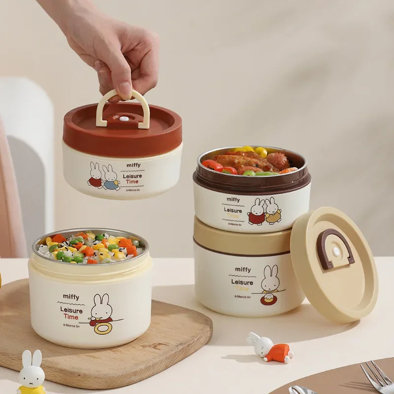 Kawaii Miffy большой емкости изолированный ланч-бокс из нержавеющей стали круглая