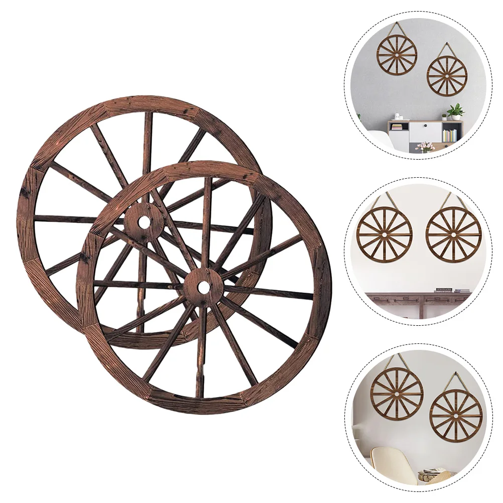 

2pcs 29CM Wooden Wagon Wheel Decor Wagon Wheel Wall Decor Vintage Wagon Wheel Wood Ornament For Bar Home Crafts Cowboy party