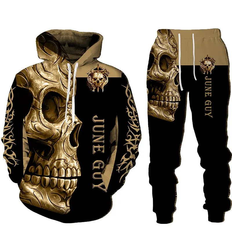 Punk Horror Skull 3d Print Men's Fashion Sweatshirt Unisex Activewear Street Hip Hop Oversized Hooded Sweater Casual Men's Suit